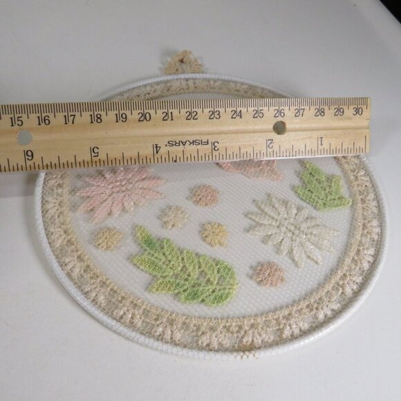 Vintage Lace picture with wire ring 6" Spring Scene Butterfly & Florals - Picture 5 of 7